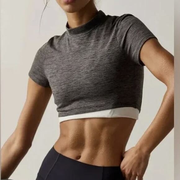 Free People FP Movement Womens Frosty Morning Cut Out Crop Top Gray M Athleisure - Picture 3 of 10